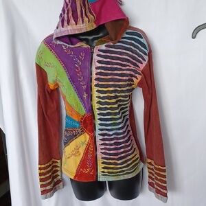 Shop Therapy Multi Color Boho Peace Sign Point Hoodie Size M/L, PTP=17"